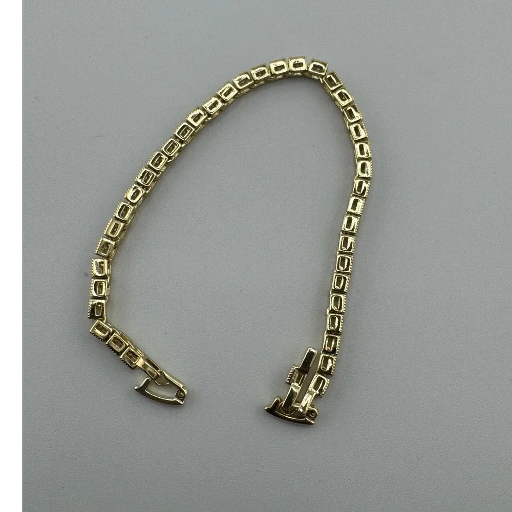 Round Cut Crystal Tennis Bracelet 14k Laminated Gold 4MM 6.5 inches